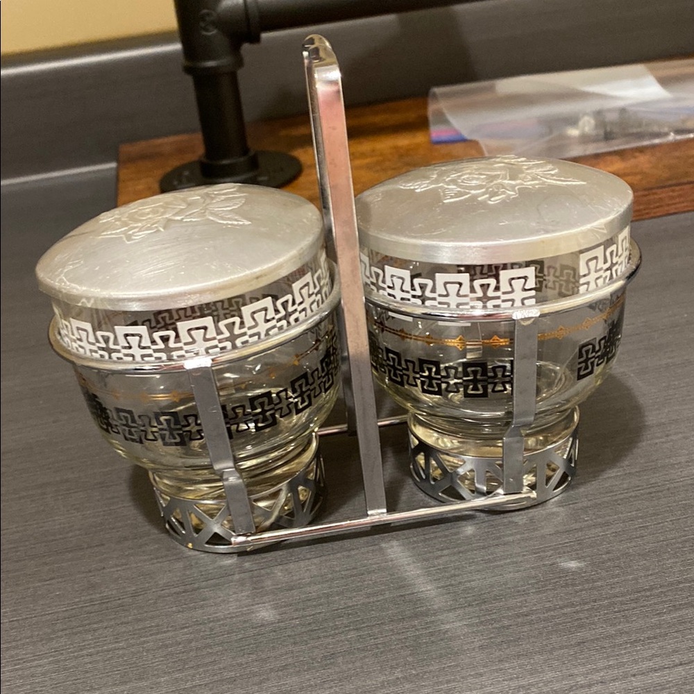 Elegant Silver and Clear Glass Condiment Holder Set